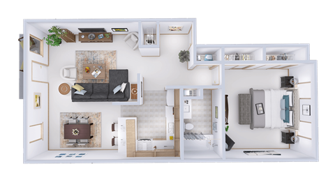 a floor plan of a house with a bedroom and a living room